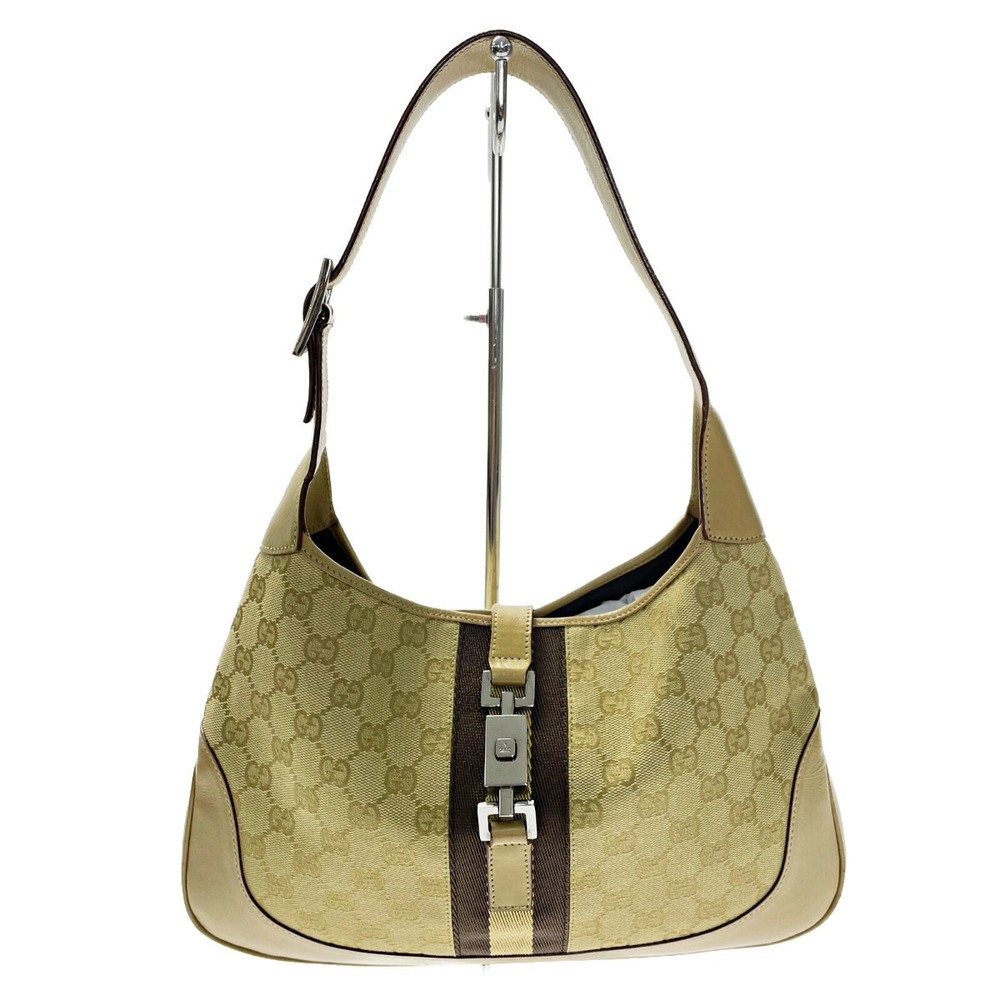GUCCI GG Jackie Hobo Bag Yellow Green Canvas Leather